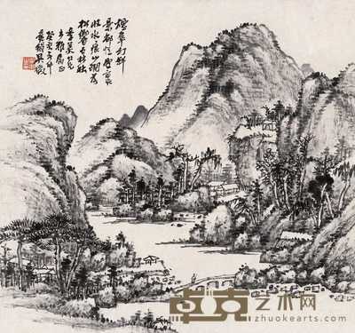 吴徵 1923年作 烟翠秋景 镜心 35×33cm